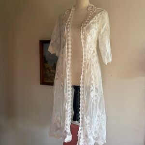 ADORA White Lace Long Open-Front Cape Coat